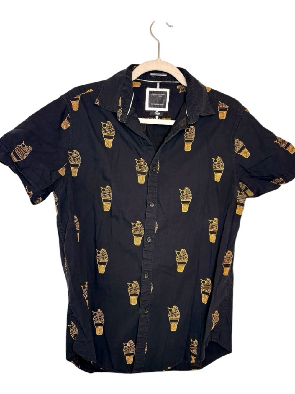 Denim & Flower Black Ice Cream Print Button Down Shirt Medium